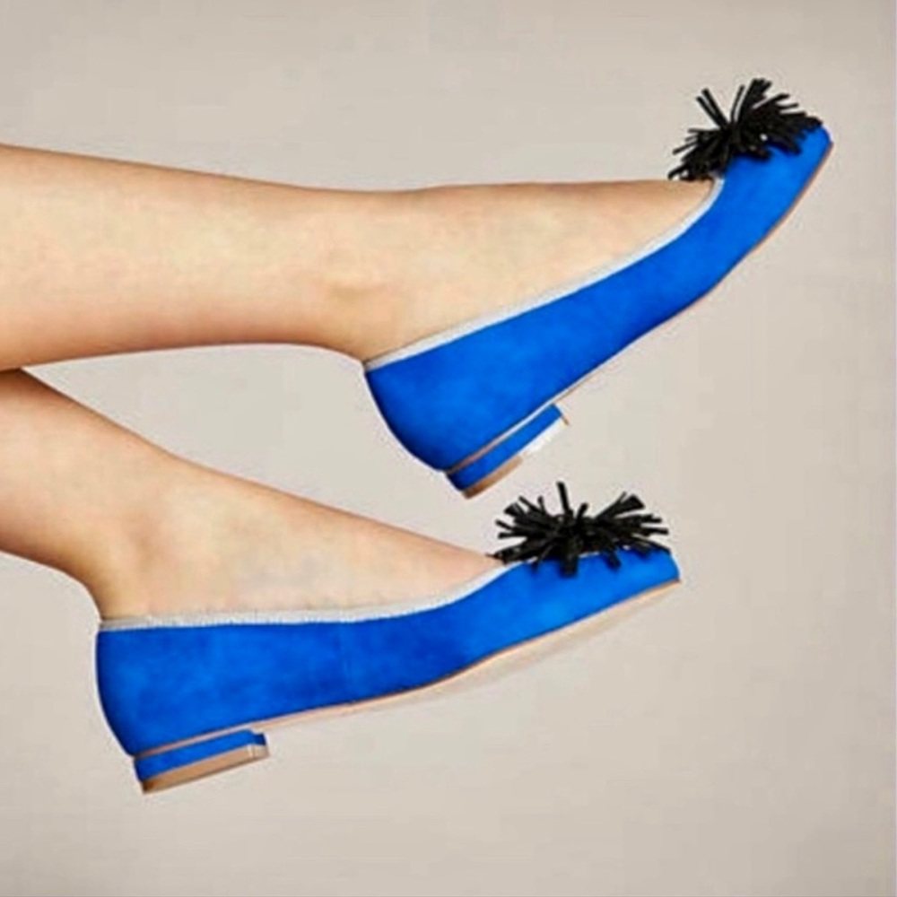 ANTHROPOLOGIE Blue Color-Blocked Suede Pommed Ballet Flats - Sz 6.5 (7 fi…